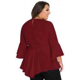 Red Crochet Insert Bell Sleeve Plus Size Top.