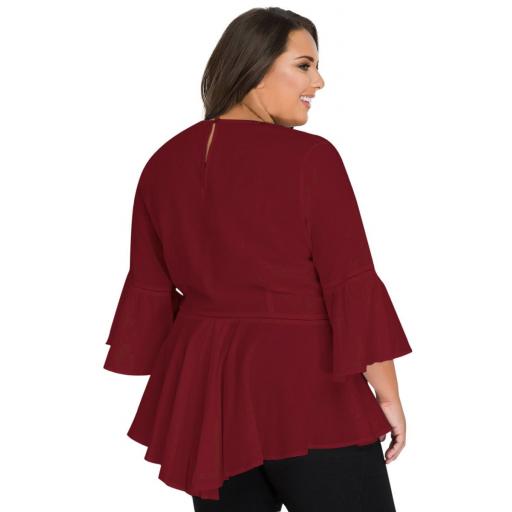 Red Crochet Insert Bell Sleeve Plus Size Top.